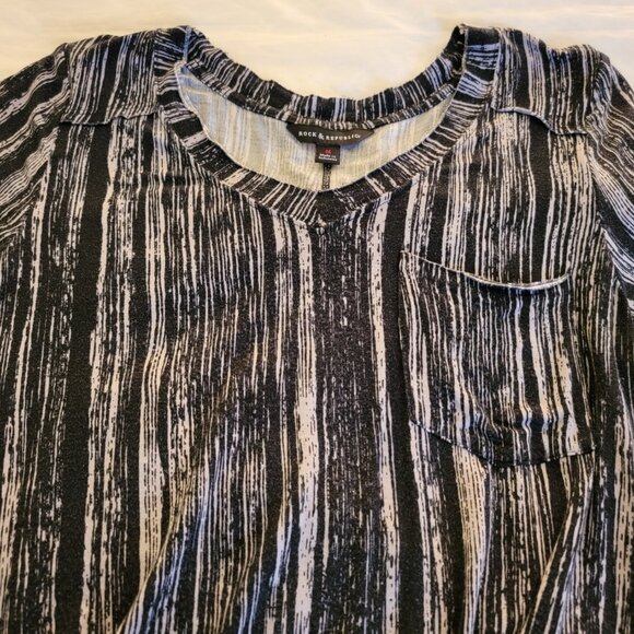 Rock Republic Stripped Tunic Top Black White Women Blouse Shirt Size Medium - Picture 10 of 15
